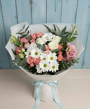 Букет цветов из:  Розы, Лизиантусы и Хризантемы в Ям