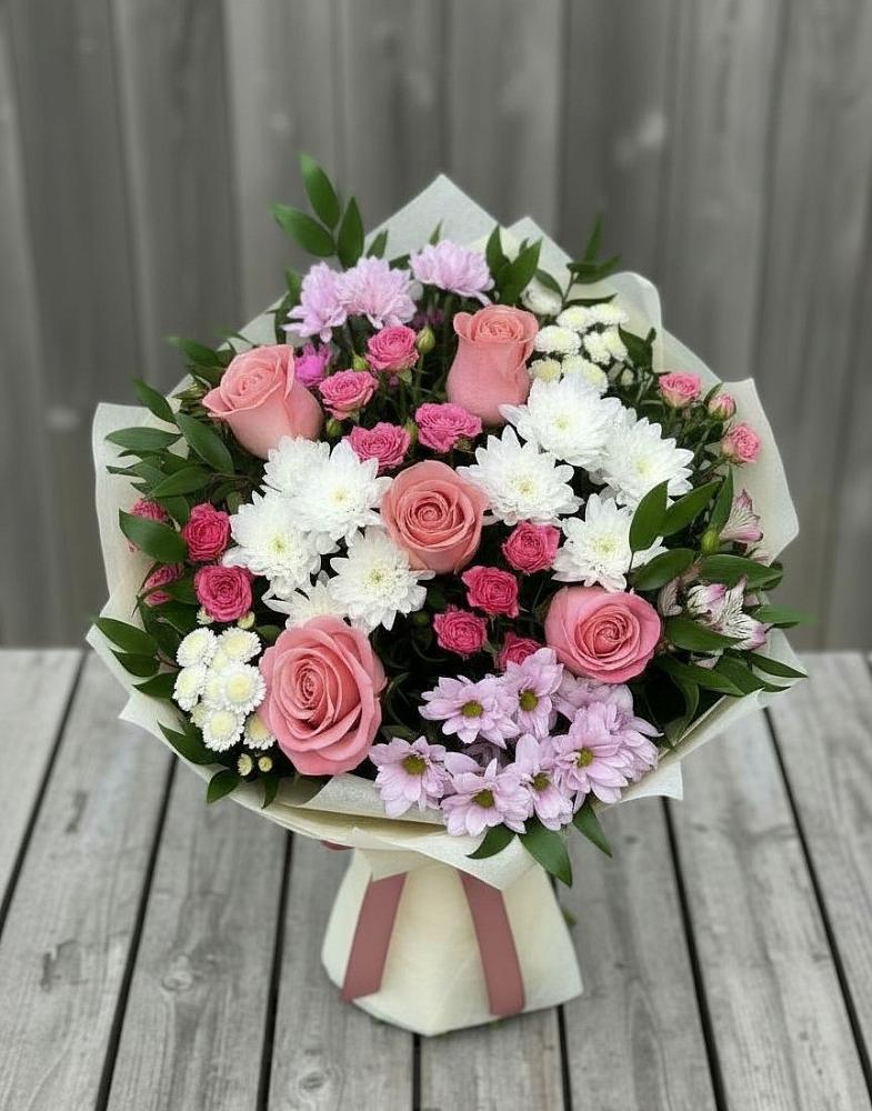 Букет цветов из: Альстромерии, Гвоздики, Розы и Хризантемы в Ям